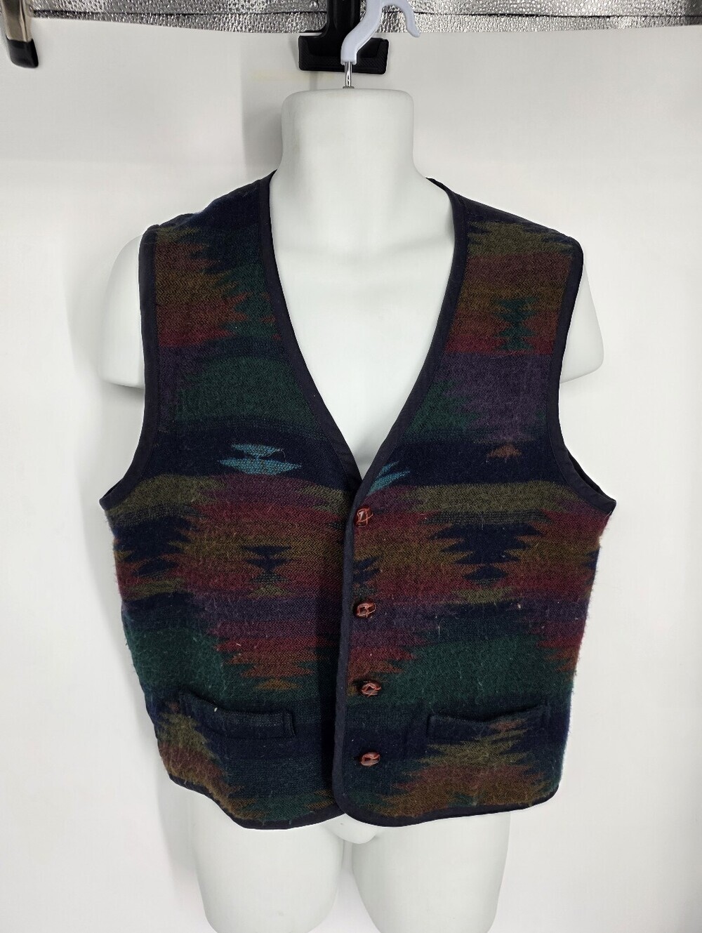 VTG 90s Basic Elements Southwestern Vest Large Aztec Geometric Gorpcore Boho